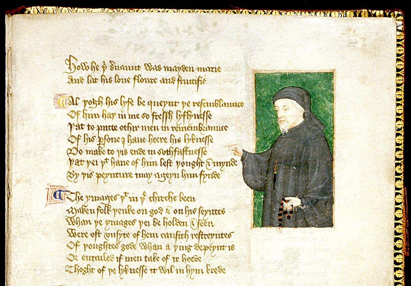 Portrait of Chaucer by Thomas Hoccleve in the Regiment of Princes (1412)