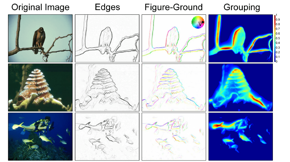 : Perceptual grouping of three example images from a standard data set 