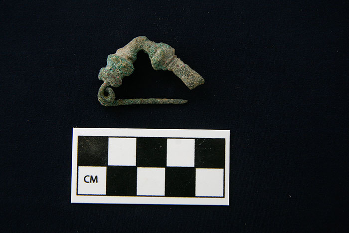 Bronze fibula from burial.