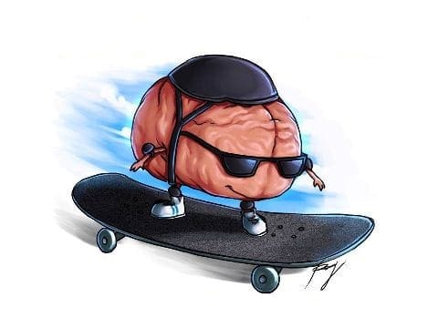 A brain on a skateboard