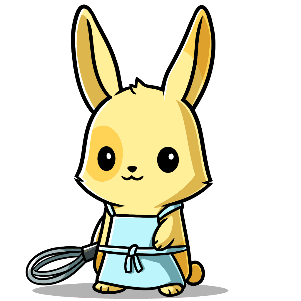 4th Grade Rain the Rabbit wearing an apron and holding a whisk.