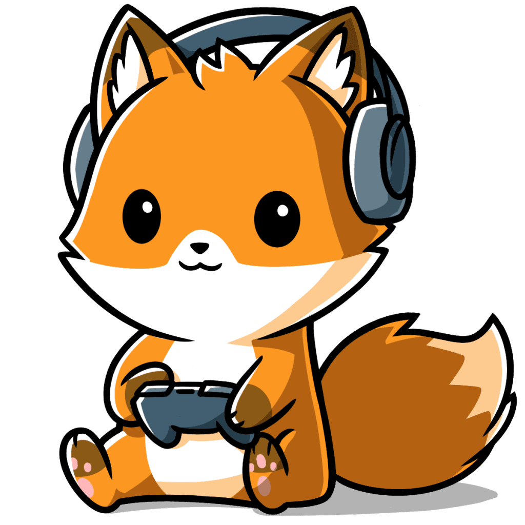 5th Grade Fran the Fox holding a gaming controller and wearing headphones.