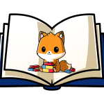 1st Grade Fran the Fox playing with building blocks in the middle of an open book.