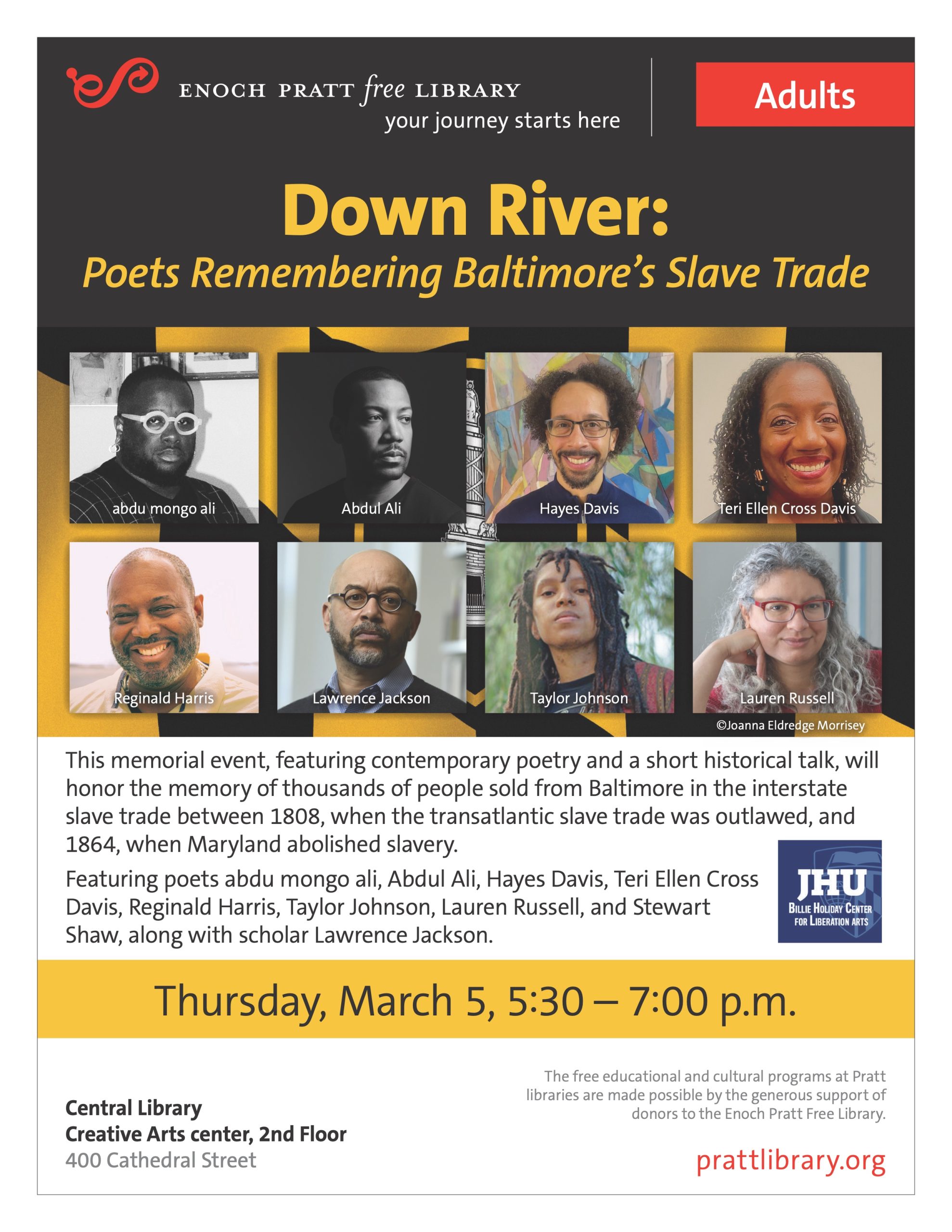 Down River: Poet's Remembering Baltimore's Slave Trade flyer