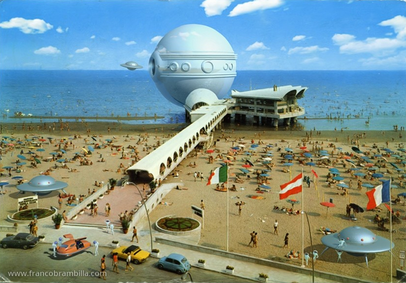 beach town with flying saucer