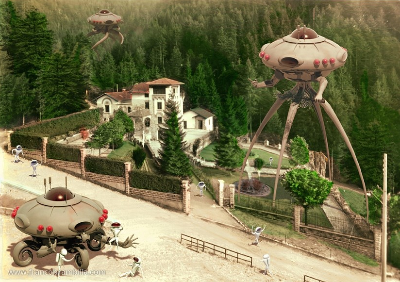 aliens on vacation at a villa collage